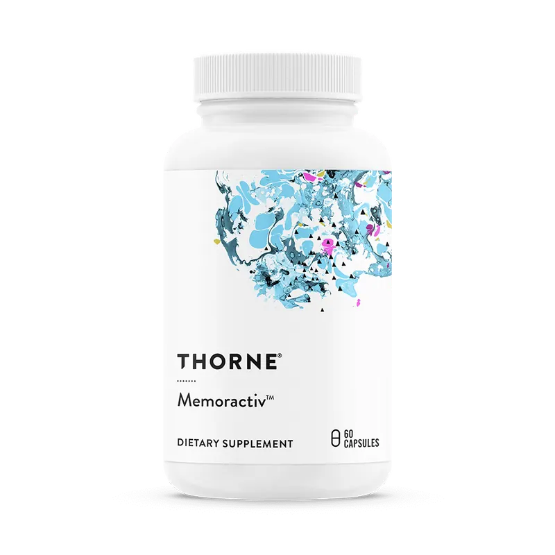 The white bottle of Thorne Memoractiv, sixty capsules, from the maker's own photograph